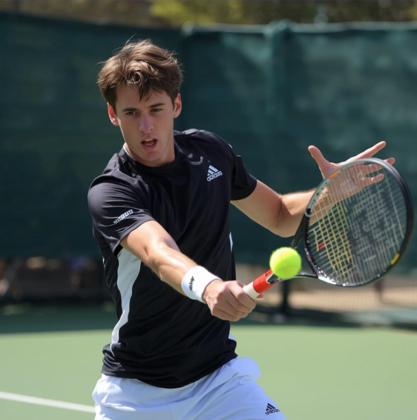 Jugador de tenis practicando el revés con ejercicios de multi-bola en el fondo de pista