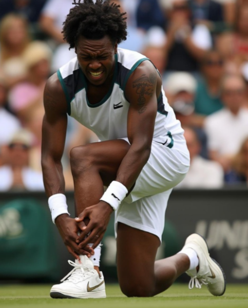 tenista en la pista sujetándose el tobillo tras una torcedura