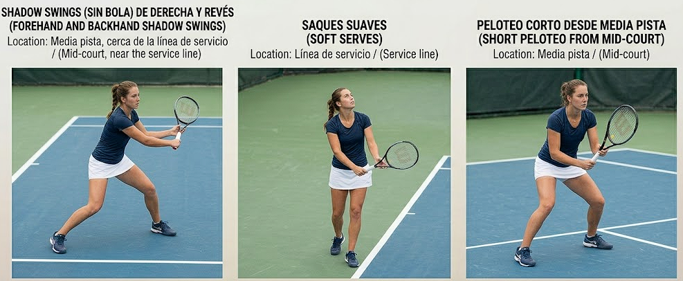 Bloque de tenis “seco” y golpes suaves (minutos 9–12)